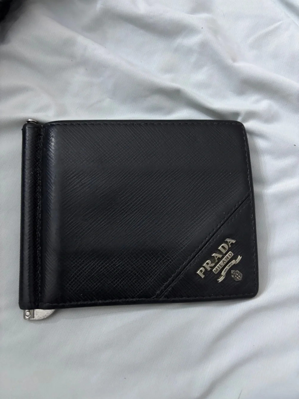 Authentic Prada Black Saffiano Leather Money Clip Card Holder